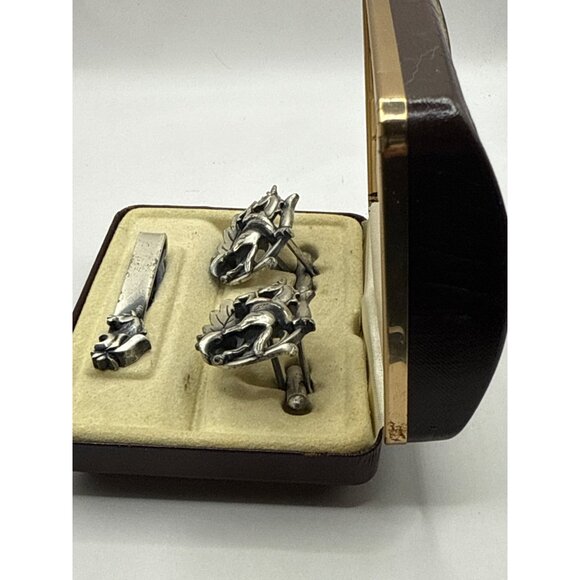 Vintage Swank Silver Tone Unicorn Cufflinks & Tie Clip - Picture 4 of 7